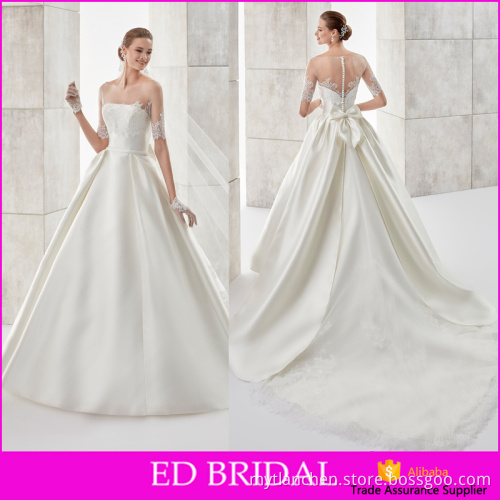 MA3011 2016 Strapless With Bolero Appliques Satin Long Detachable Train Modest Wedding Dress Jacket